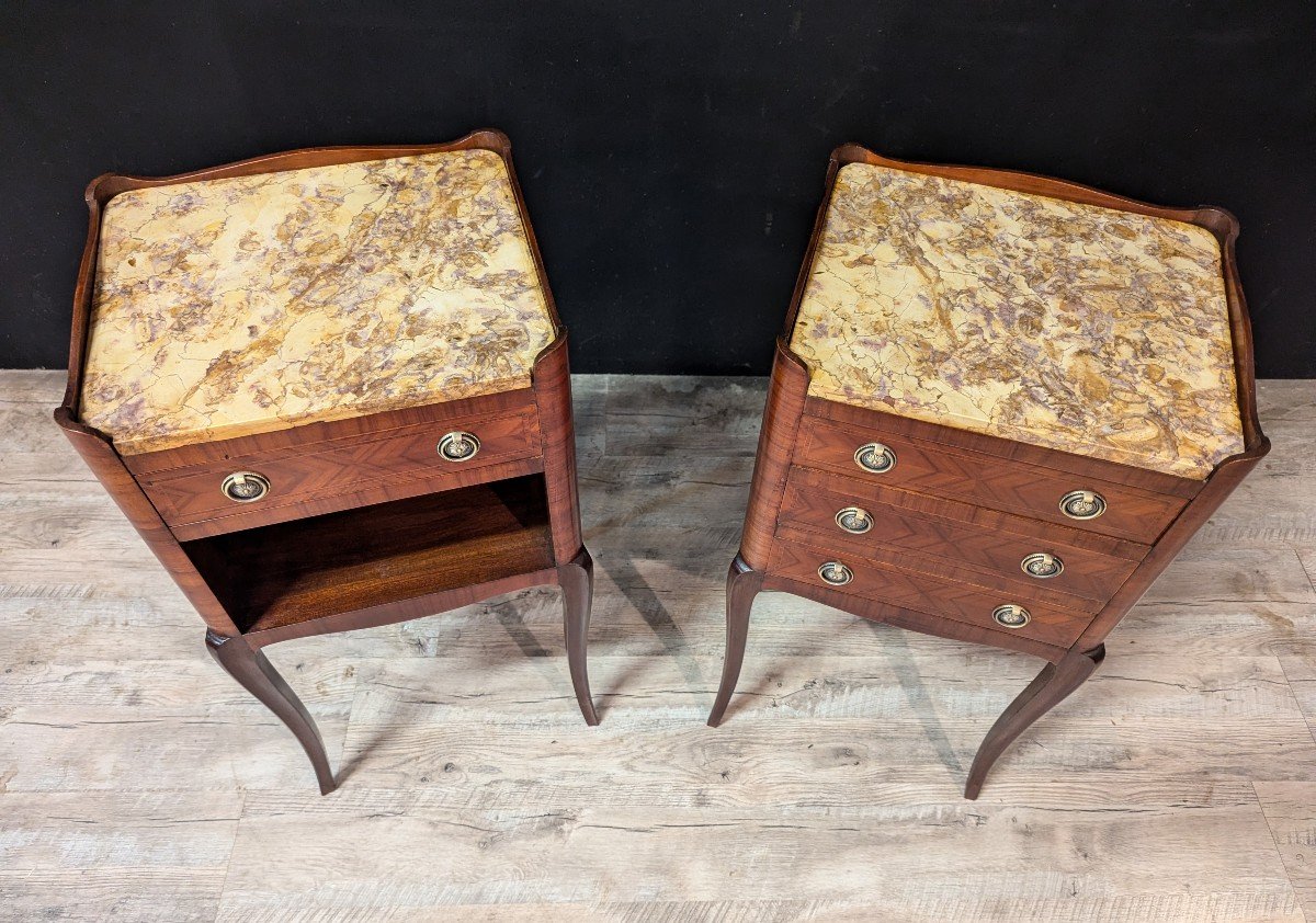 Pair Of Louis XV Style Marquetry Bedside Tables -photo-1