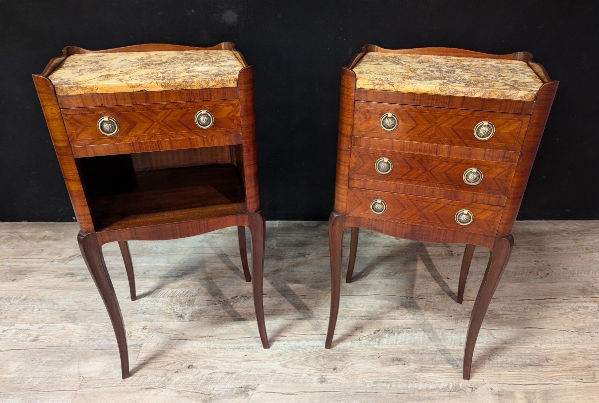 Pair Of Louis XV Style Marquetry Bedside Tables 