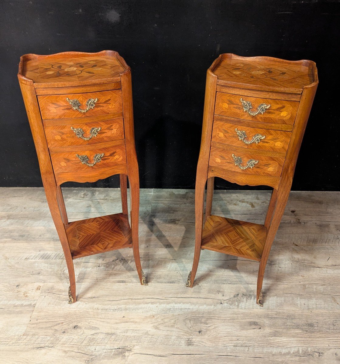 Pair Of Narrow Louis XVI Style Bedside Tables 