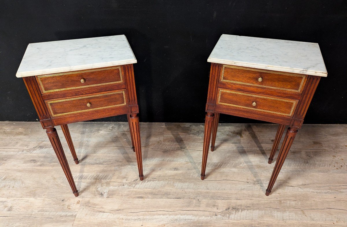 Pair Of Louis XVI Style Mahogany Bedside Tables-photo-2