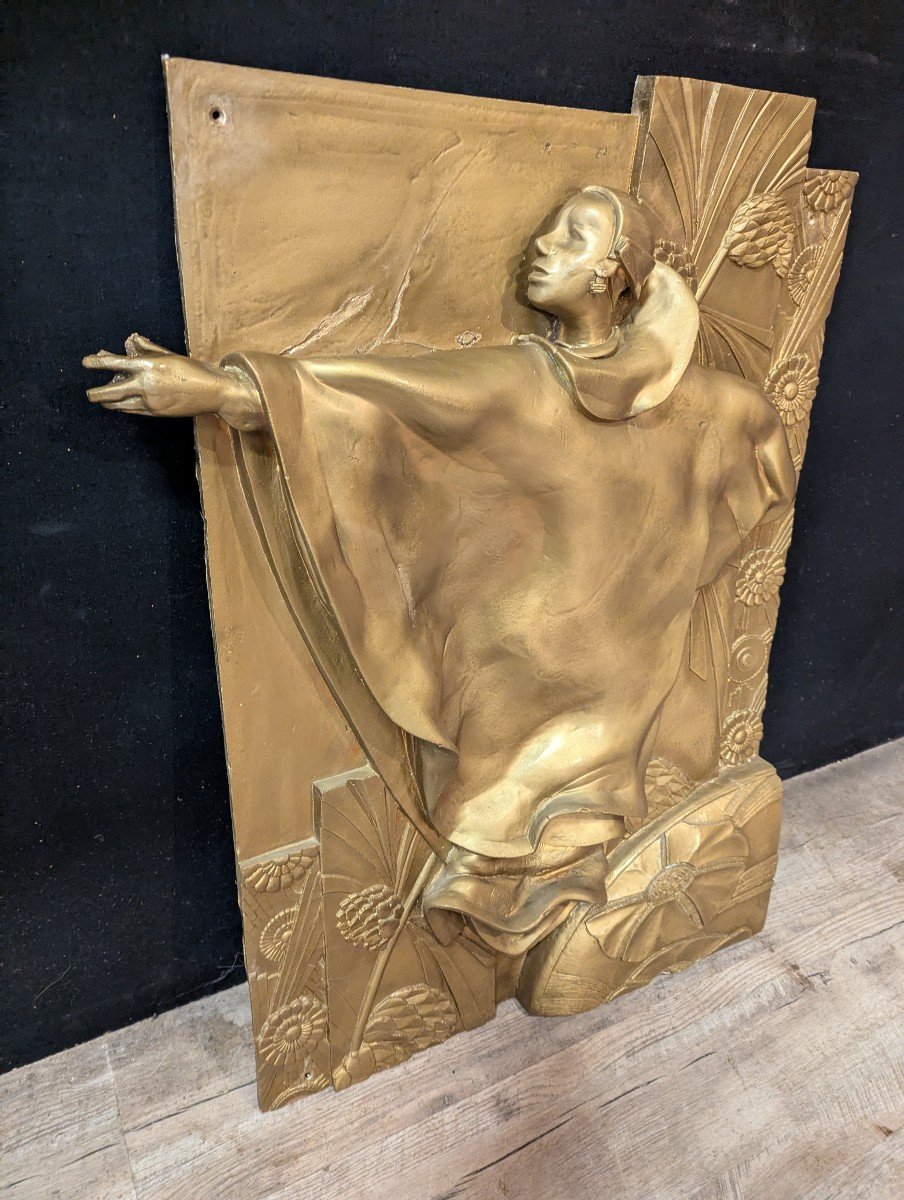 Bas-relief Mural En Résine Dorée, Style Art Déco-photo-2