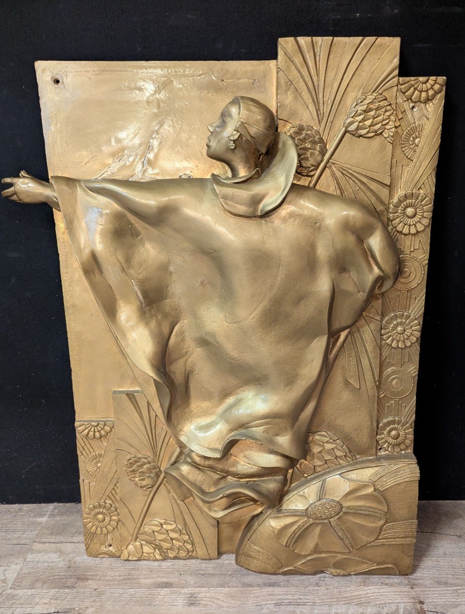 Golden Resin Wall Bas-relief, Art Deco Style-photo-3