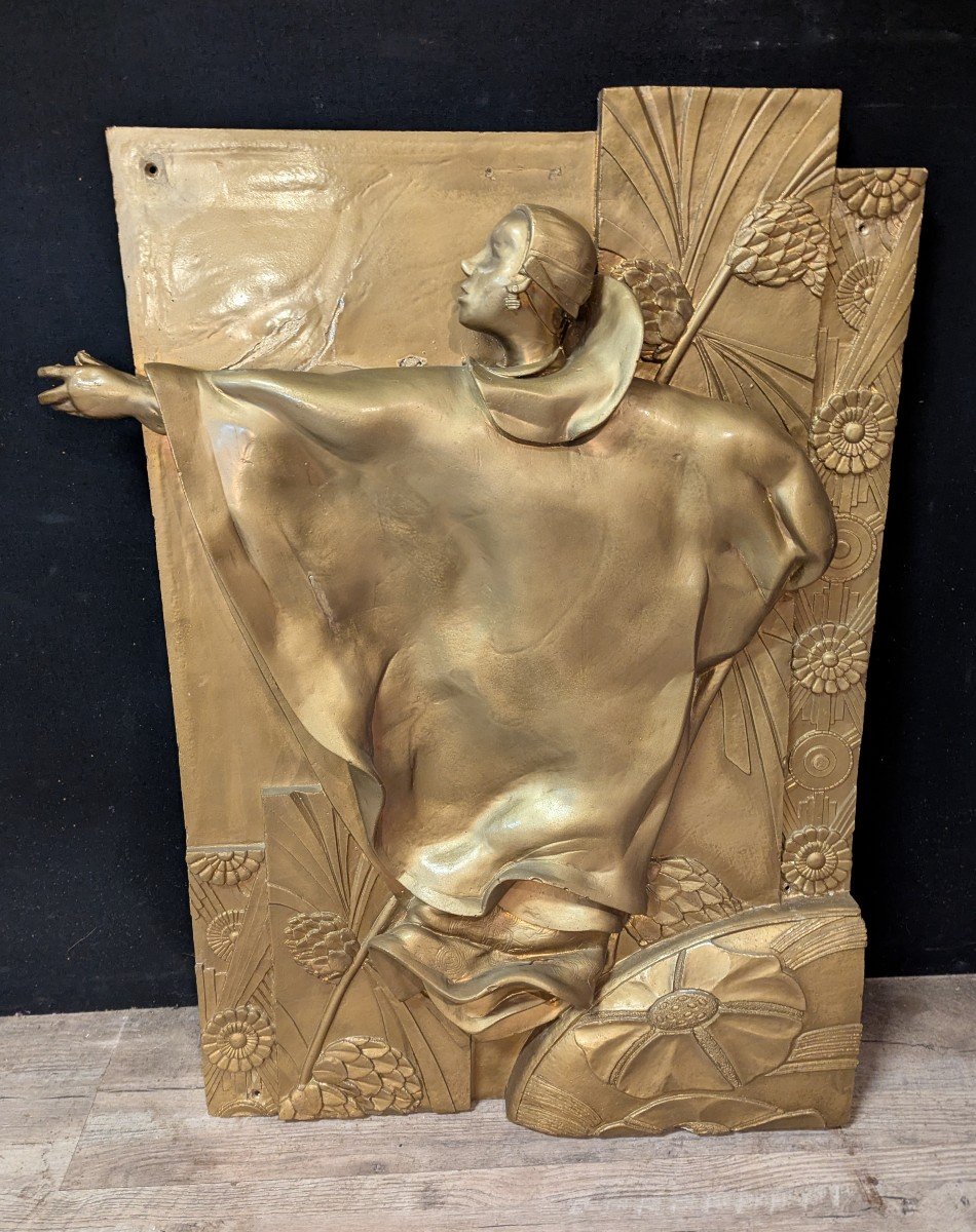 Golden Resin Wall Bas-relief, Art Deco Style-photo-4