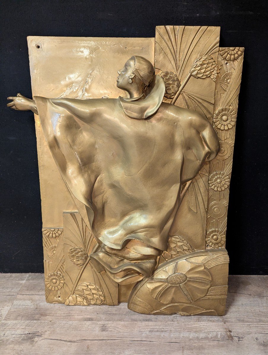 Golden Resin Wall Bas-relief, Art Deco Style