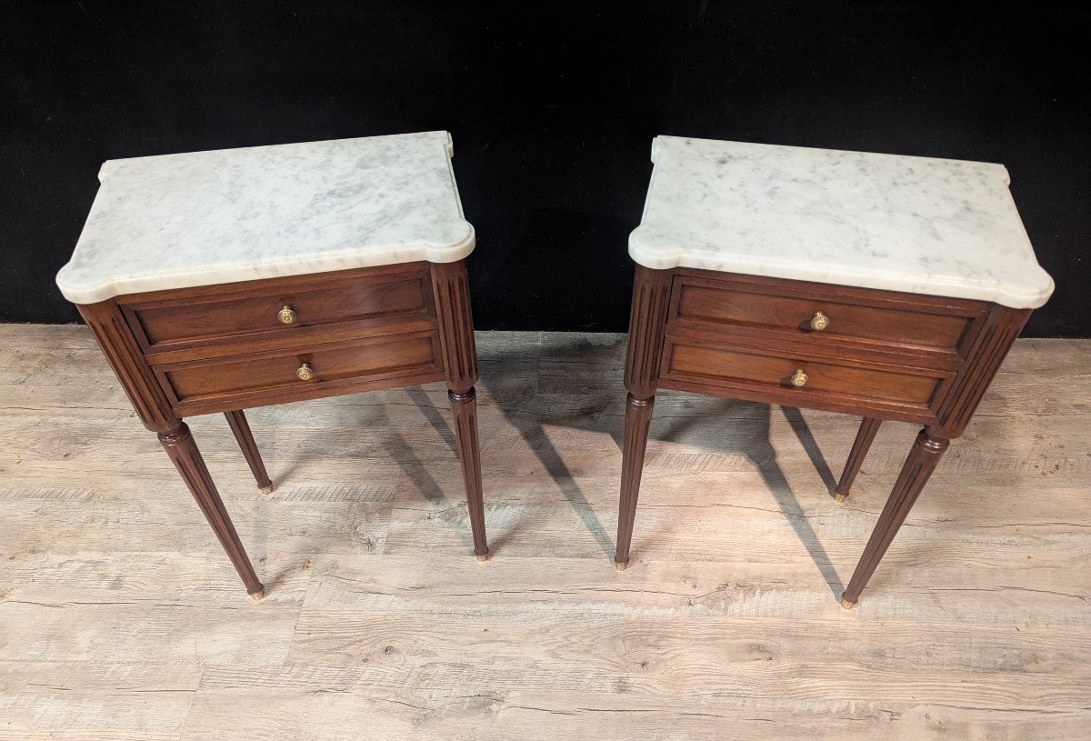 Pair Of Louis XVI Style Mahogany Bedside Tables-photo-2