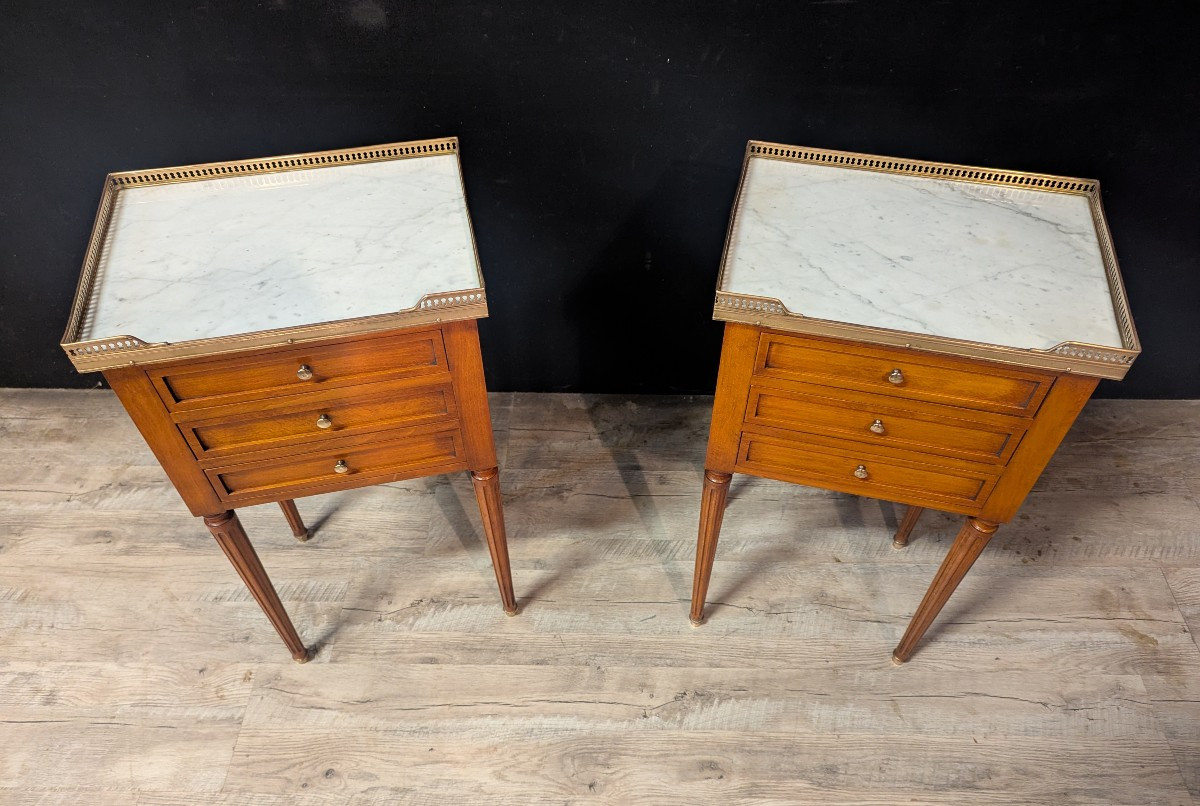 Pair Of Louis XVI Style Bedside Tables In Cherry Wood-photo-2