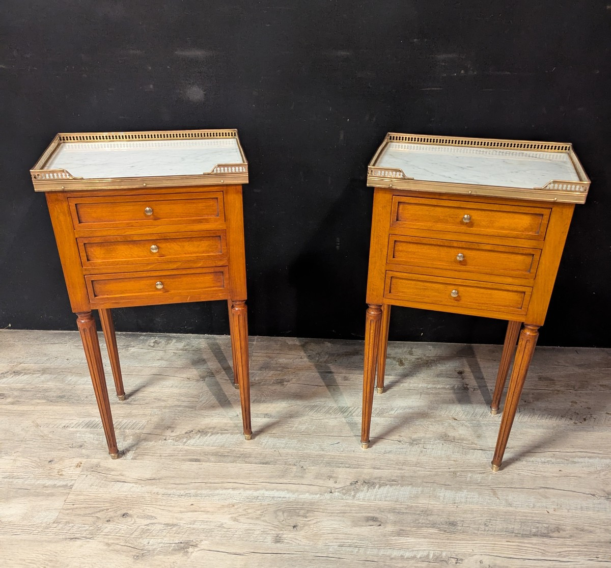 Pair Of Louis XVI Style Bedside Tables In Cherry Wood