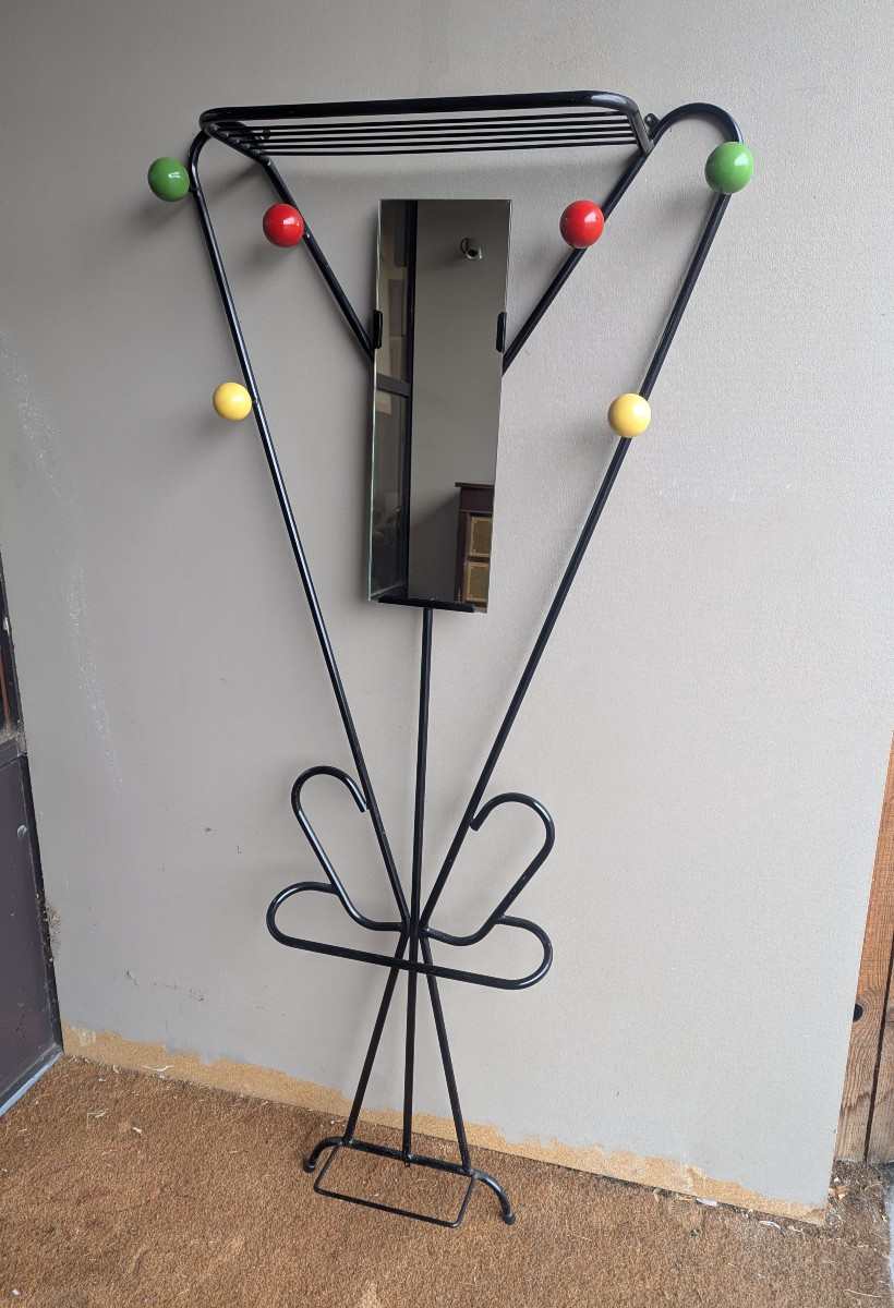 Large Wall-mounted Coat Rack From The 50s And 60s, Attributed To Roger Féraud.-photo-4