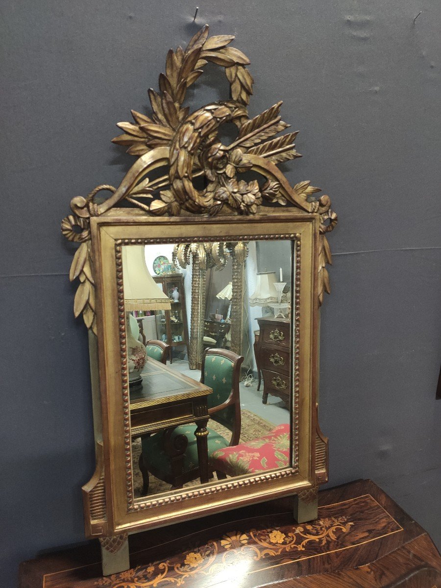 Small Louis XVI Style Mirror In Golden Wood-photo-2