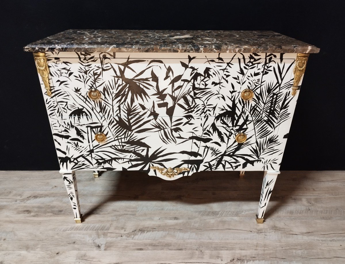 Louis XVI Style Chest Of Drawers Painted And Signed By Fleur Blume-photo-3