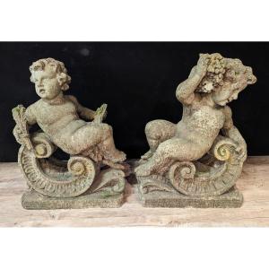 Large Pair Of Stone Garden Love Sculptures