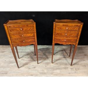 Pair Of Louis XV Style Bedside Tables In Rosewood Marquetry