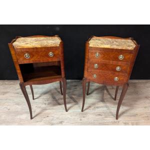 Pair Of Louis XV Style Marquetry Bedside Tables 