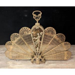 Large Gilt Bronze Fireplace Screen