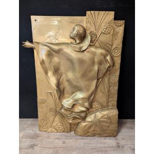 Golden Resin Wall Bas-relief, Art Deco Style