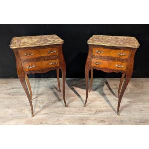 Pair Of Louis XV Bedside Tables In Rosewood And Rosewood Marquetry