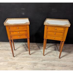 Pair Of Louis XVI Style Bedside Tables In Cherry Wood