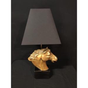 Lampe Tête De Cheval En Bronze Doré Année 70