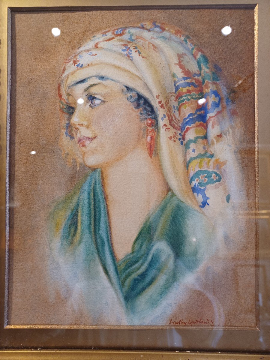 Portrait Of Young Woman Watercolor Orientalist-photo-3