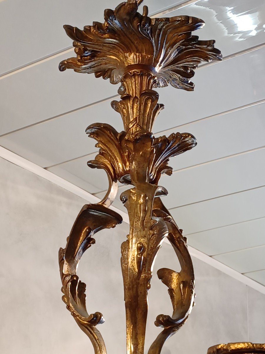 Rocaille Chandelier, Louis XV Style, Napoleon III, 19th Century, Bronze With 6 Lights-photo-2