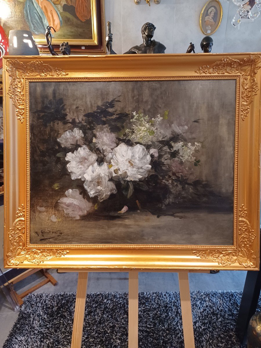 Painting Of Flowers, Oil On Canvas, 19th