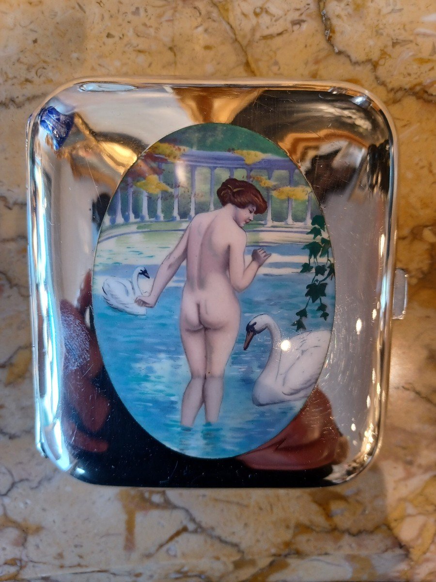 Cigarette Case, Enameled Silver