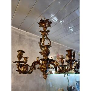 Rocaille Chandelier, Louis XV Style, Napoleon III, 19th Century, Bronze With 6 Lights