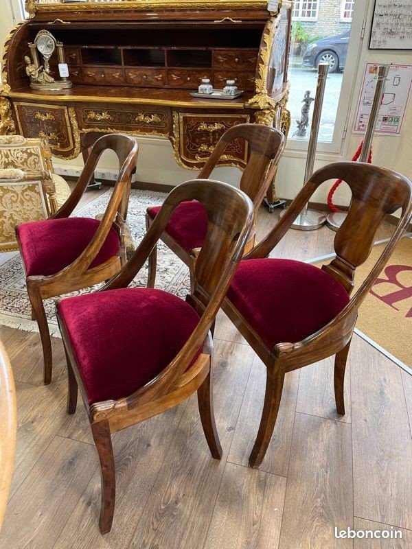 Set Of 4 Superb Mahogany Armchairs With Fiddle Backs-photo-3