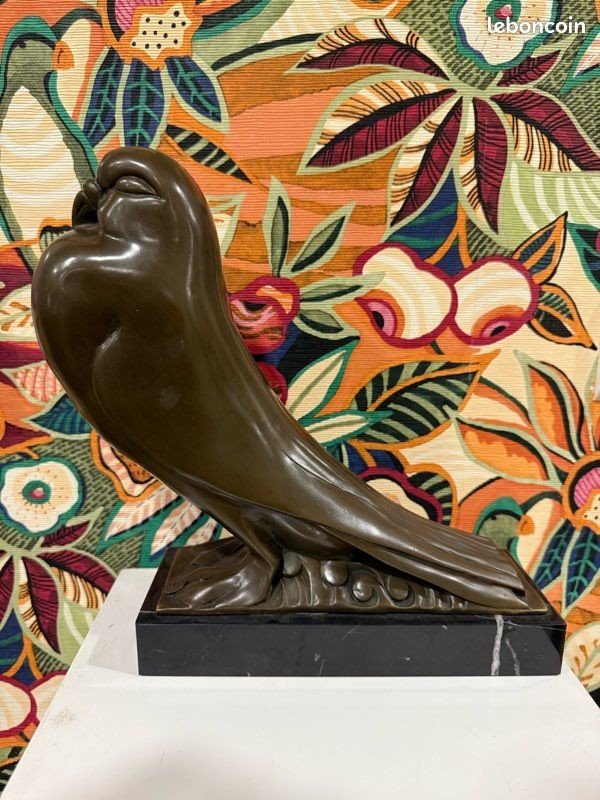 Superbe Pigeon En Bronze Art Déco - Signé Conrad ✨-photo-4