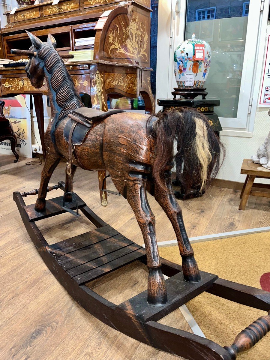 Antique Wooden Rocking Horse-photo-5