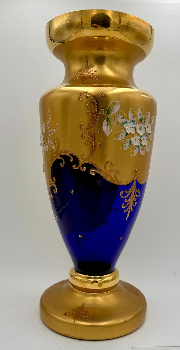 Cobalt Blue Gilt Glass Vase With Enamel Paintings (cz, Circa 1890)