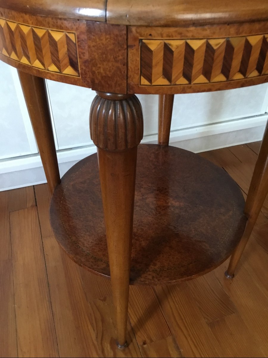 Art Deco Pedestal Table In Amboyna Burl Veneer And Marquetry-photo-2