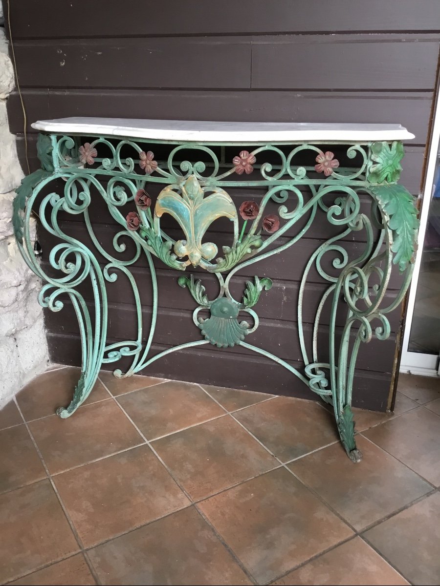 Crossbow Console In Wrought Iron Louis XV Style From The 1950s
