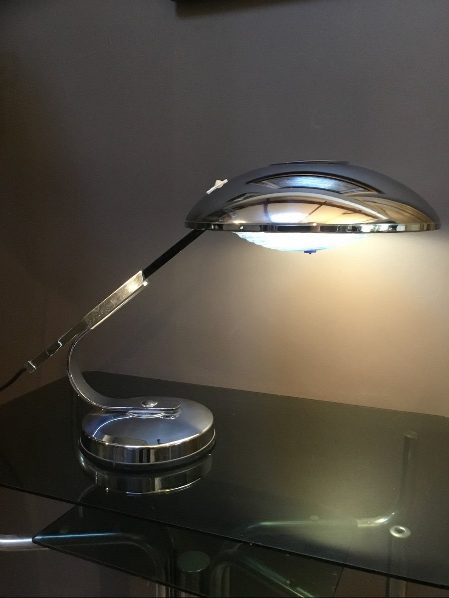 Lampe De Bureau En Chrome De Ferninand Solere . époque 1950