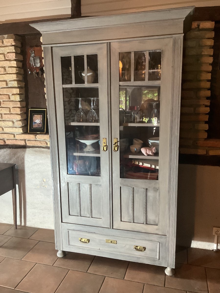 Small Oak Bookcase Painted Aged Gray. Late 19th Century -photo-2