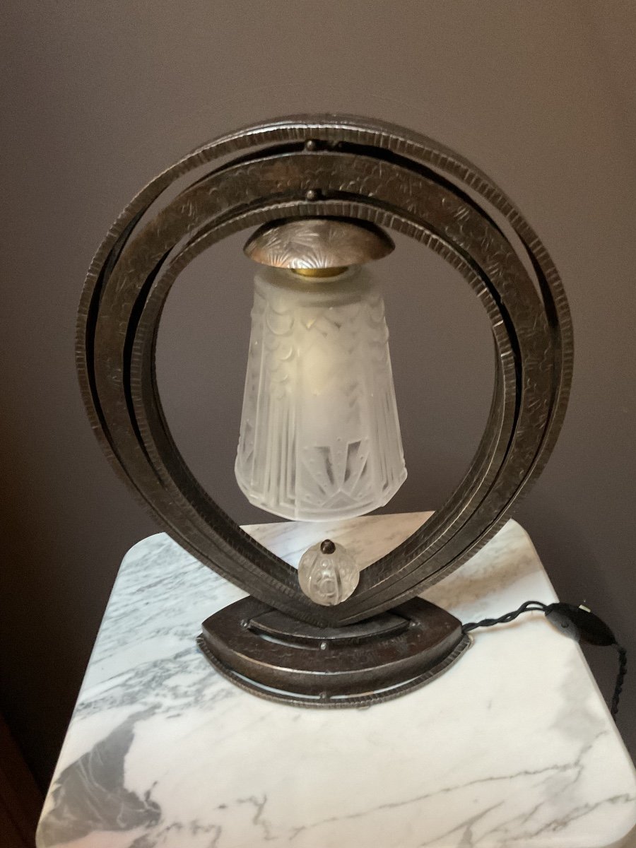 Art Deco Wrought Iron Lamp Signed Muller Frères Lunévilles -photo-2