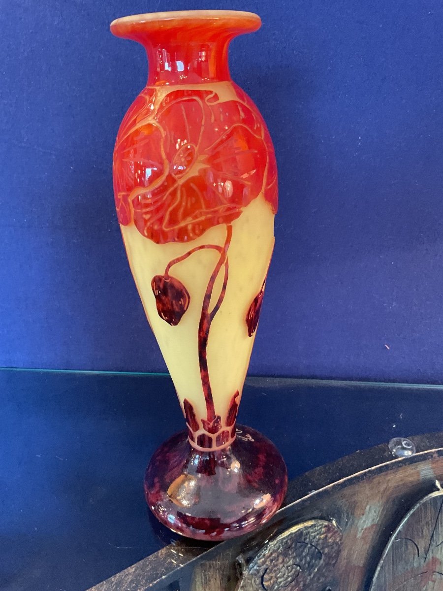 Vase Art Déco 1925 , Gravé à L’acide Signé Le Verre Français -photo-3