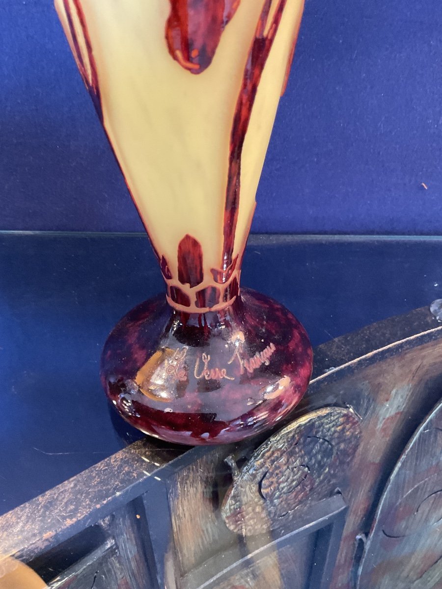 Vase Art Déco 1925 , Gravé à L’acide Signé Le Verre Français -photo-1