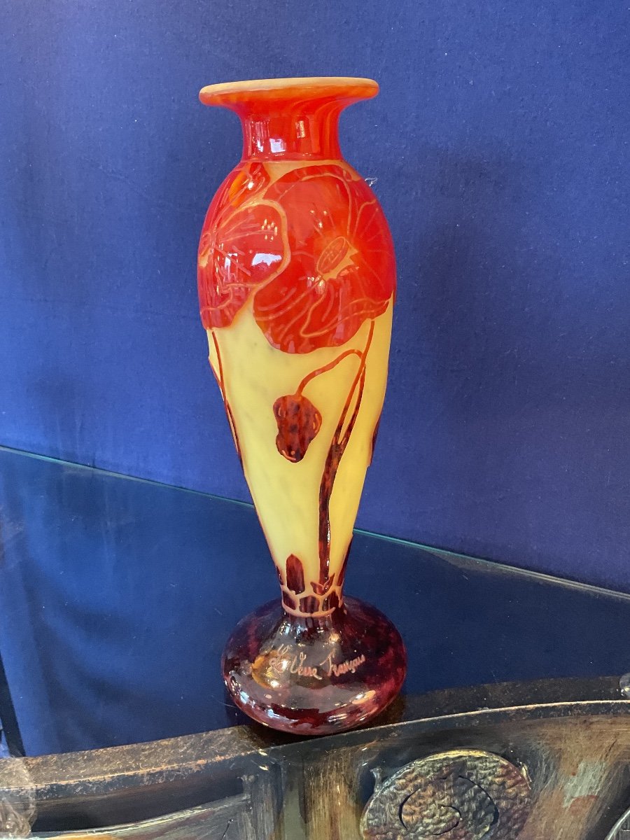 Vase Art Déco 1925 , Gravé à L’acide Signé Le Verre Français 