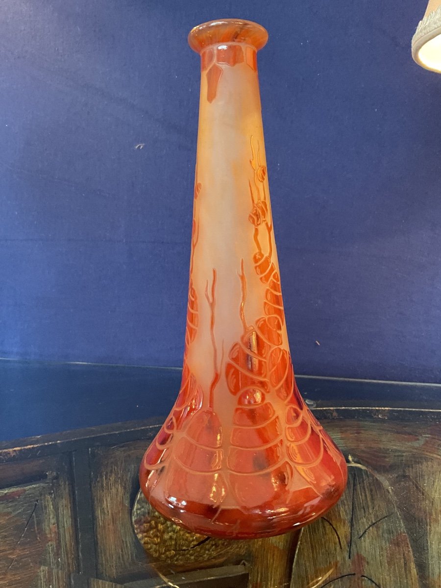 Vase Art Déco Gravé à L’acide 1925 Signé Le Verre Français -photo-3