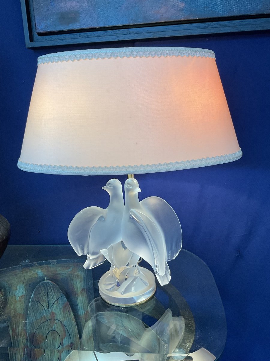 Lampe Aux Deux Colombes Cristal Lalique France 