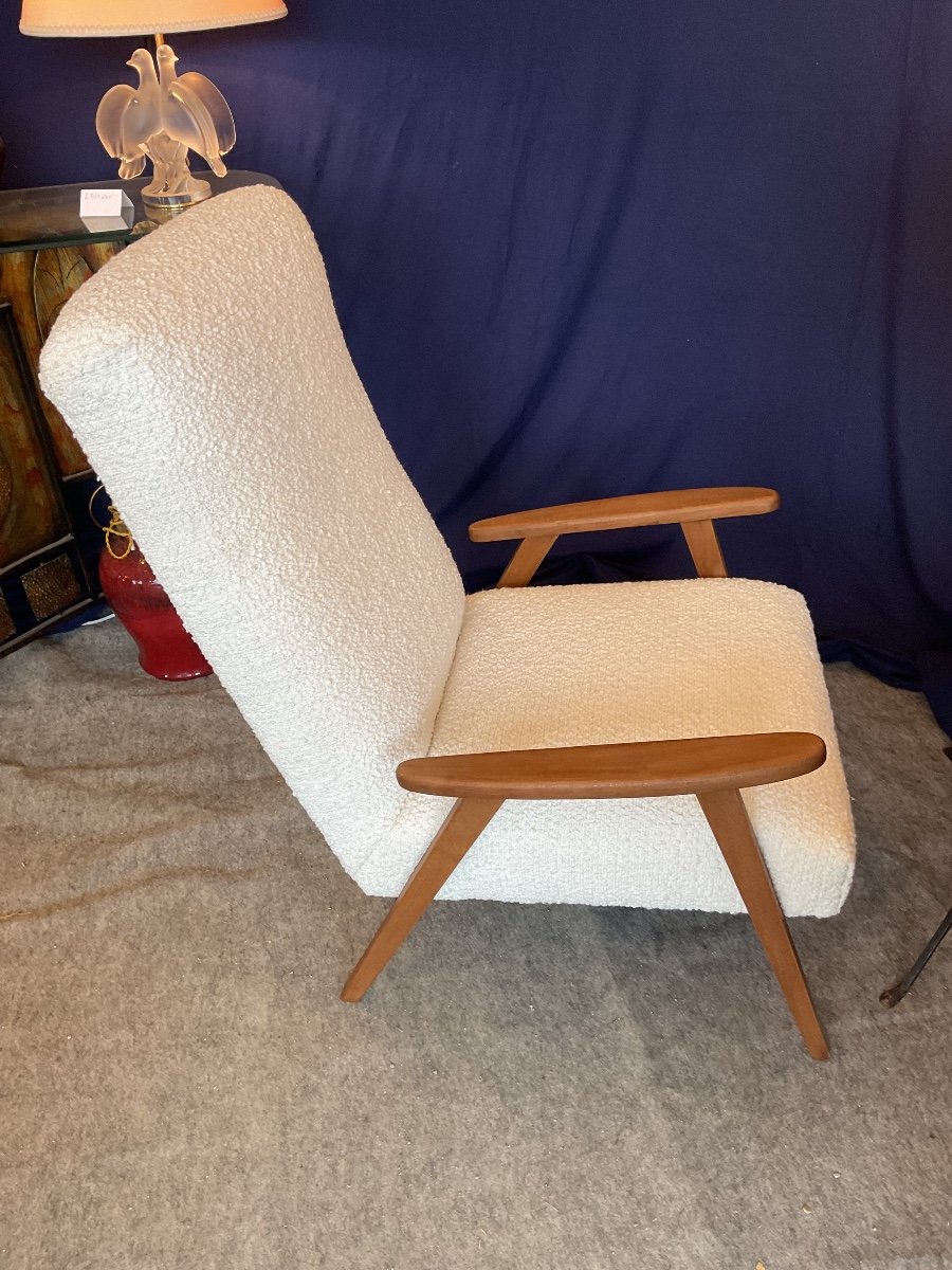 Fauteuil Compas  époque 1960 réentoilé  Scandinave -photo-2