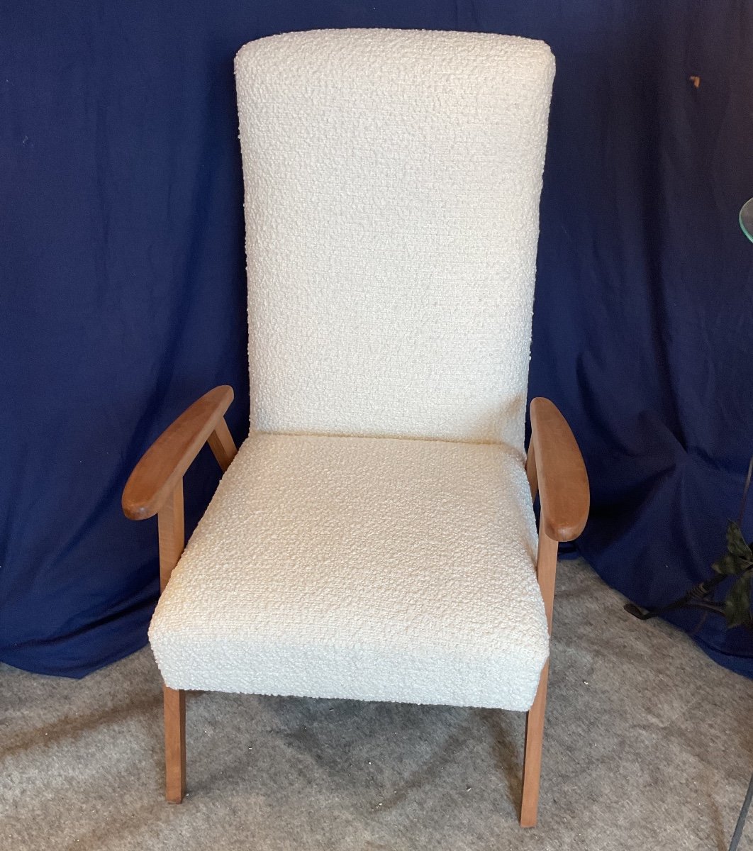 Fauteuil Compas  époque 1960 réentoilé  Scandinave 