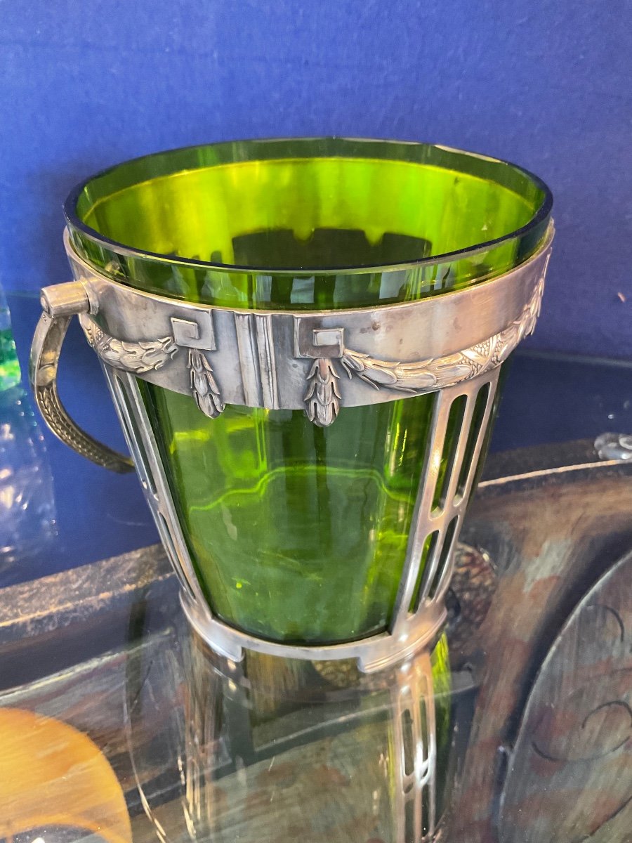 Art Deco Sterling Silver And Crystal Ice Bucket -photo-2