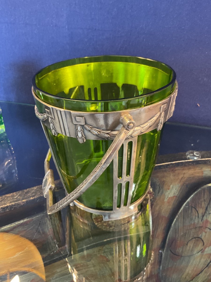 Art Deco Sterling Silver And Crystal Ice Bucket -photo-4