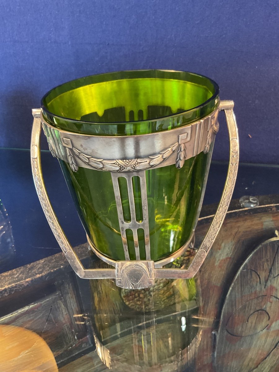 Art Deco Sterling Silver And Crystal Ice Bucket -photo-3