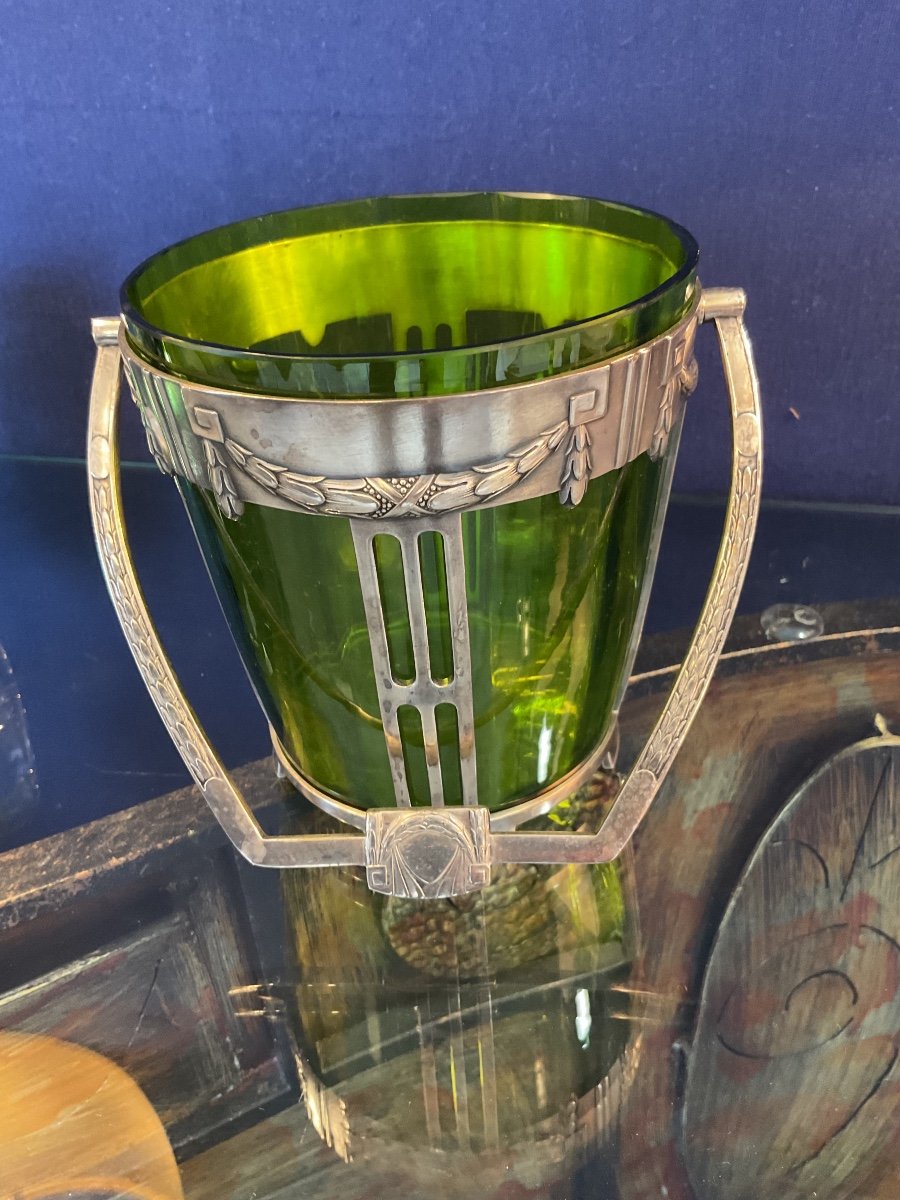 Art Deco Sterling Silver And Crystal Ice Bucket 