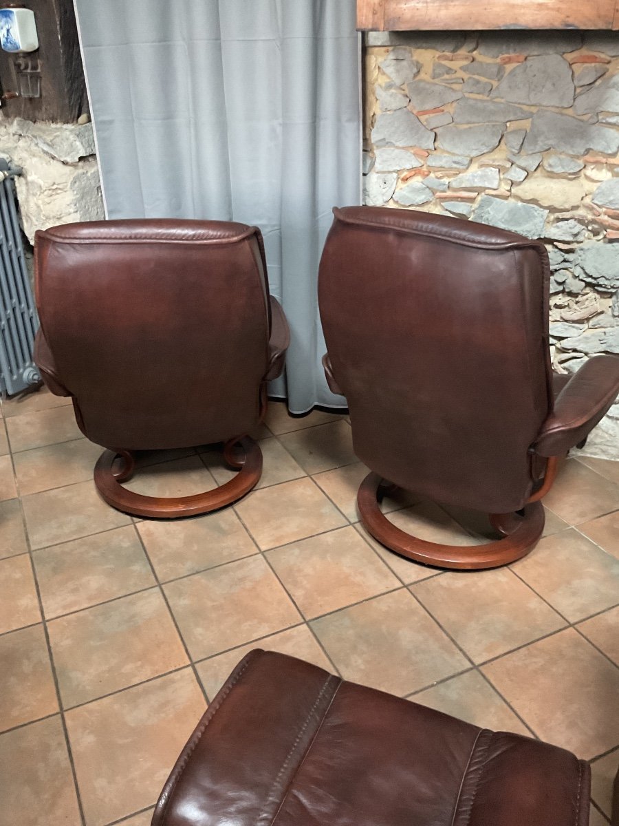 Pair Of Ekornes Stressless Recliners And Ottomans-photo-1