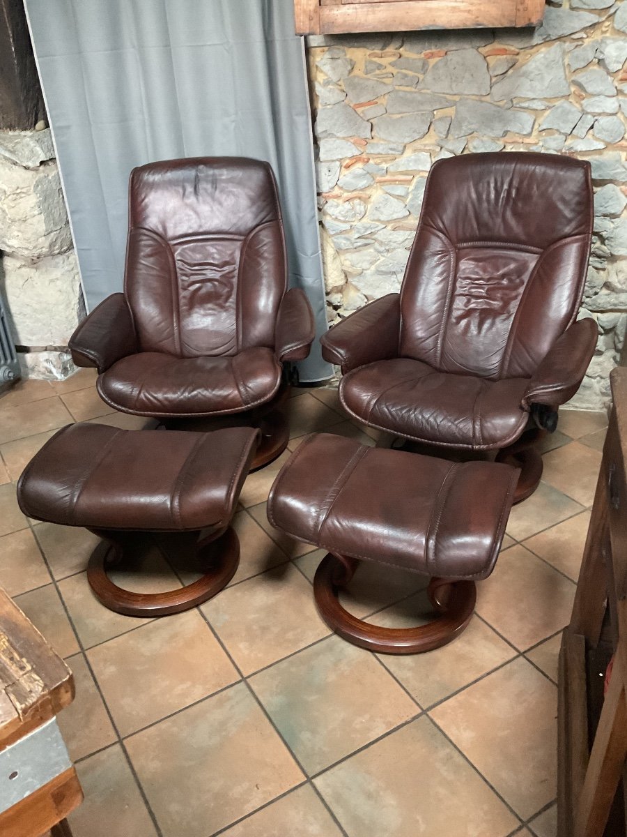 Pair Of Ekornes Stressless Recliners And Ottomans