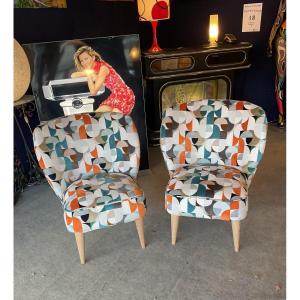 Pair Of Re-lined Armchairs Design 1960